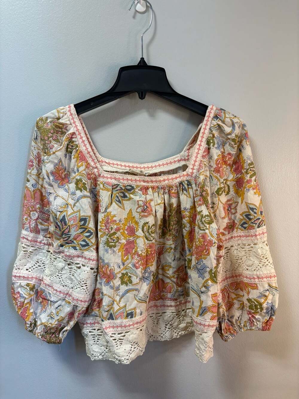 Christian Siriano New York Cropped Blouse Size Small Linen Floral Peasant Boho J